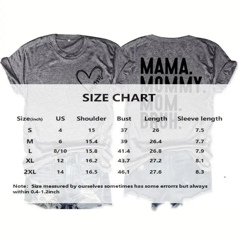 Women's Heart & Letter Print Crew Neck T-Shirt, Casual Short Sleeve Top For Spring & Summer Lady T Fashions