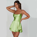 Sexy Suspender Skirt For Women Elegant Slim Strap Satin Backless Lace Up A-Line Short Dress Lady Lady T Fashions