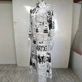Women's Long Sleeve Newspaper Print Shirt Dress Button Down Casual Long Dress Lady T Fashions
