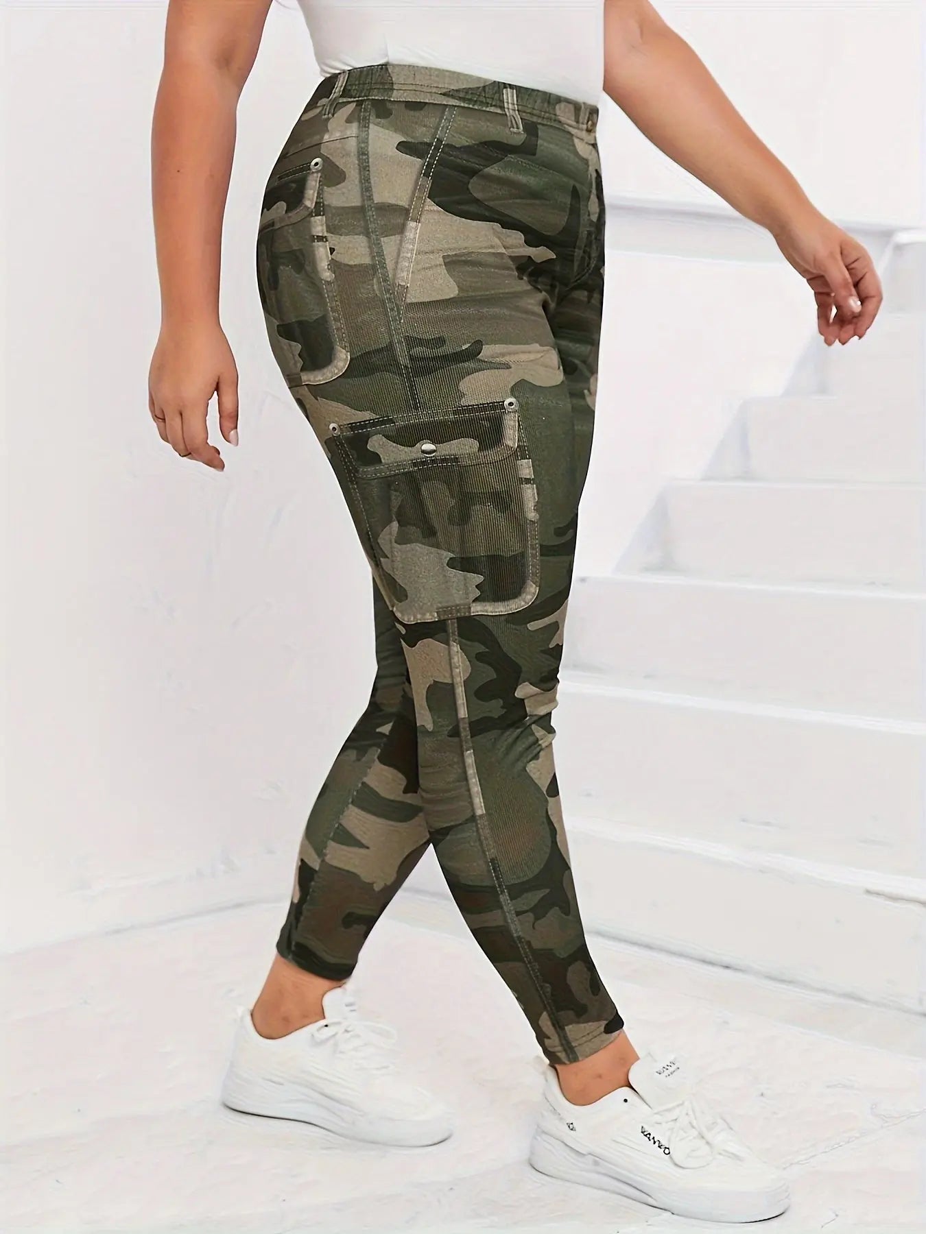 【imitation denim】Plus Size - Stretchy Leggings with a Camouflage Pattern for Plus-Size Women. Lady T Fashions