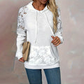 Women's Solid Color Casual Hooded Sweatshirt With Lace-Trimmed Sheer Sleeves & Large Lace Pockets, Pullover Hoodie Lady T Fashions