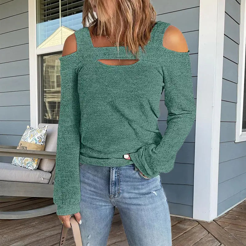 Womens Cold Shoulder Top Cut Out Long Sleeve Basic T Shirts Casual Blouse Tshirts Lady T Fashions