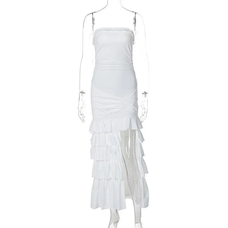 Chest-wrapped Pleated Slim Fit Patchwork Split Dress Lady T Fashions