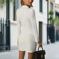 Women's Double-Breasted V-Neck Blazer Dress With Long Sleeves & Faux Pockets Mini Office To Party Dress For Spring & Summer Lady T Fashions