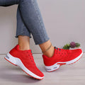 Plus Size Women's Comfortable Air Cushion Low Top Running Sneakers, Lace Up Knitted Outdoor Athletic Shoes Lady T Fashions