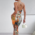 Ladies' Leopard Print Elegant Slimming Vacation Style Suspender Sexy Off Shoulder Dress Lady T Fashions