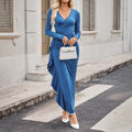 Fashion Long Sleeve Split Solid Color Dress Lady T Fashions