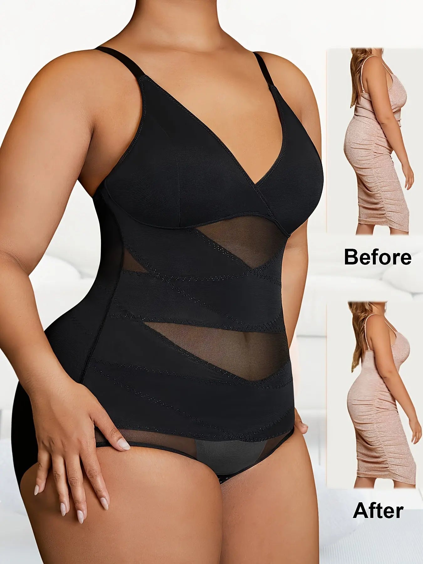 Women's Curve Bodysuit Shapewear For Plus Size Women, Tummy Control Butt Enhancing V Neck Waist Trainer Body Shaper Lady T Fashions