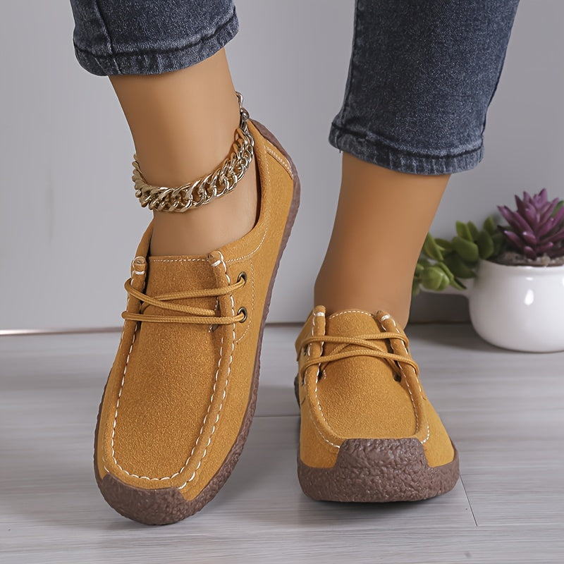 Women's Flat Loafers, Comfy Lace Up Soft Sole Flat Shoes, Casual Non Slip Walking Shoes Lady T Fashions