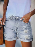 Womens Mid-High Rise Ripped Jean Shorts Distressed Stretchy Denim Shorts Lady T Fashions