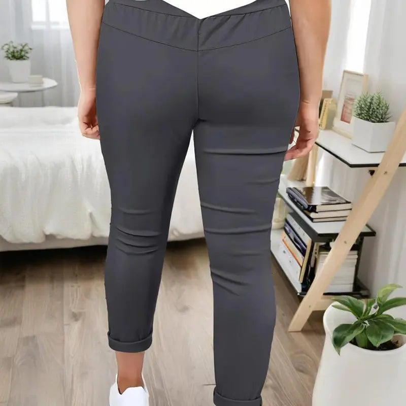 Women's Solid Color Casual Pants - Stretchy Waist With Drawstring Comfortable Lounge Pants Lady T Fashions