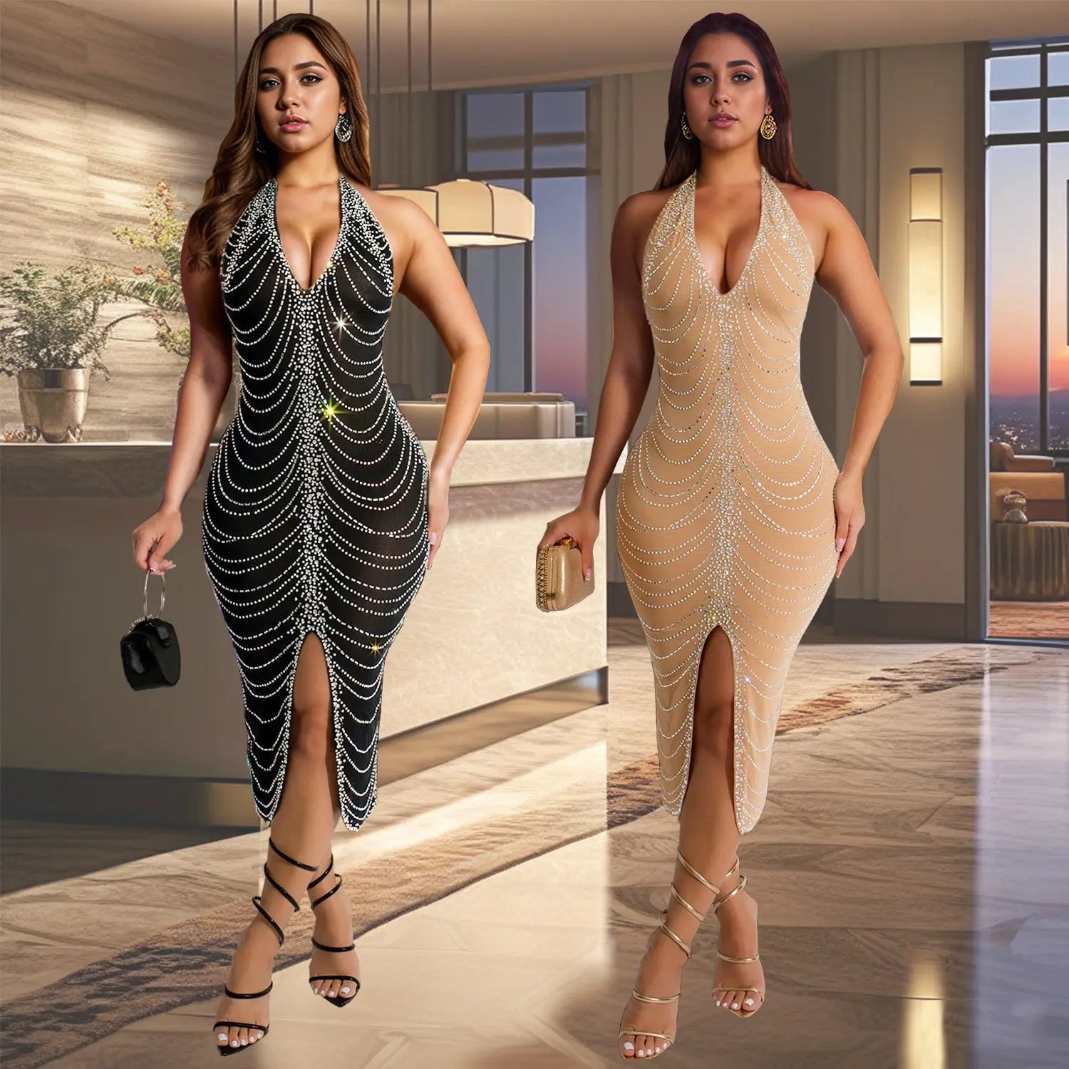 European And American Fashion Rhinestone Slim Fit Dress Lady T Fashions1621243260e1af0c20-0