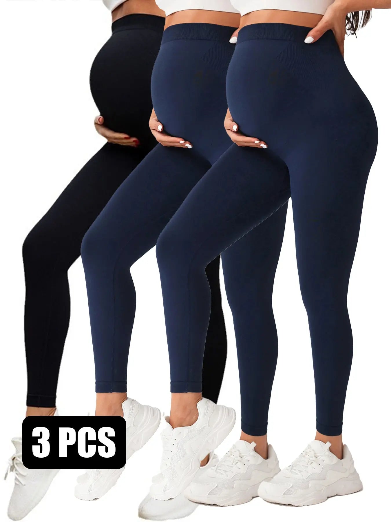3 Pack Maternity High-Waisted Seamless Yoga Pants For Women - Tummy Support Fitness Leggings Lady T Fashions