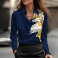Women's Shirt Collar Long Sleeve Blouse With Floral Print - Button Front Comfort Top For Spring&Fall Lady T Fashions