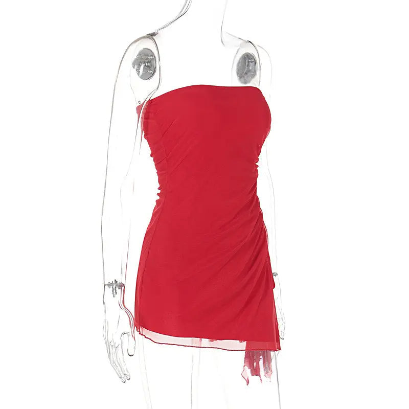 Y2K Tube-top Split Dress Summer Ins Fashion Backless Short Dresses For Women Lady T Fashions