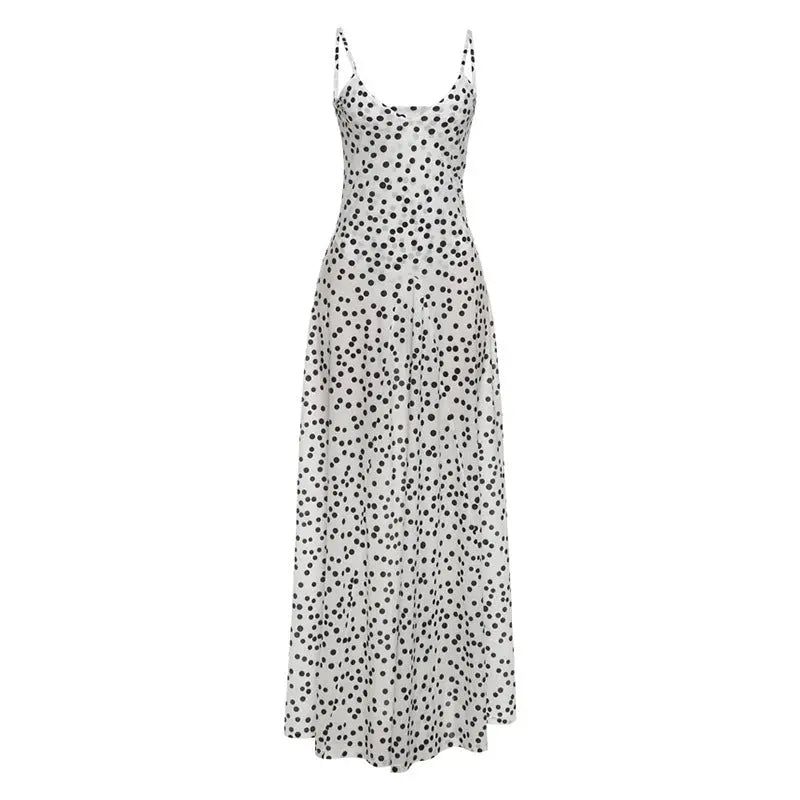 Street Shot Polka Dot Print Sleeveless Sling High Waist Dress Lady T Fashions