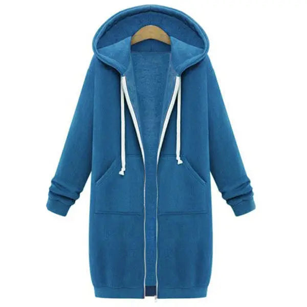 Hooded Long Sleeve Sweater Fleece Long Jacket Lady T Fashions