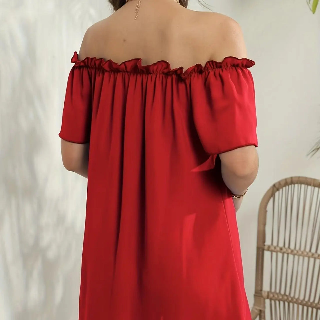 Ladies' Fashion Off Shoulder Ruffle Solid Color Decorative One Shoulder Casual Dress Lady T Fashions