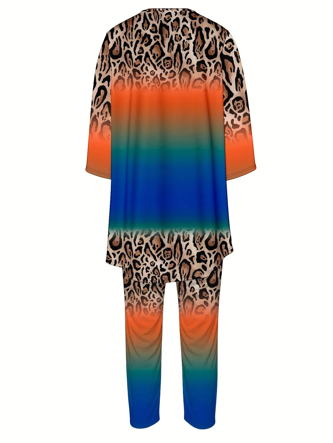 Plus Size Leopard Print Two-Piece Set - Classic Crew Neck Long Sleeve Top & Coordinating Pants Outfits for a Chic Look - Designed for Plus Size Women, Womens Fashion Clothing Collection Lady T Fashions
