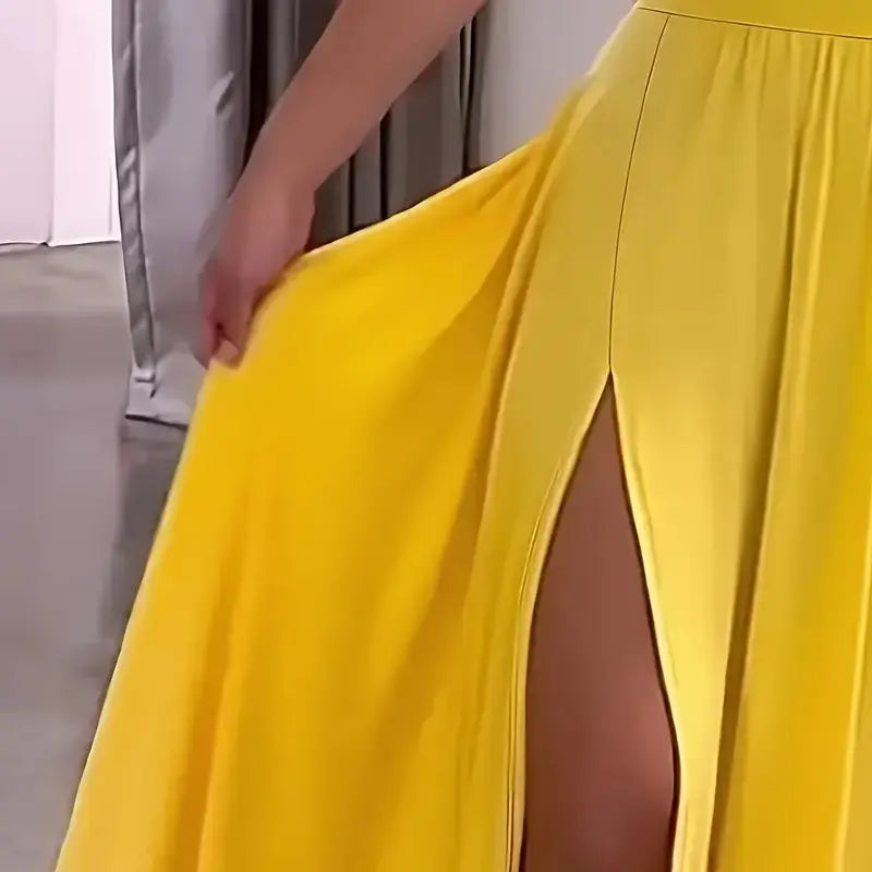 Women's Sexy Deep V Neck Maxi Dress Spaghetti Strap Sleeveless Backless High Slit Long Dress Lady T Fashions