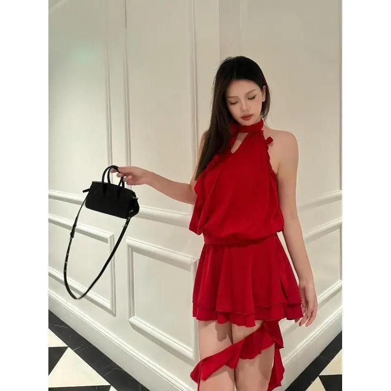 French Style Temperament High-grade Flower Halter Backless Dress Lady T Fashions