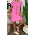 Womens Summer Casual Solid Color V Neck Short Sleeve Dresses Boho Beach Sundresses Lady T Fashions