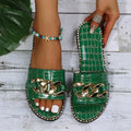 Women's Metal Chain Decor Flat Slippers, Fashion Open Toe Non Slip Slides Shoes, Casual Outdoor Slippers Lady T Fashions
