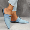 Women's Denim Flat Mules, Fashion Pointed Toe Slip On Non Slip Shoes, Casual Outdoor Slides Lady T Fashions