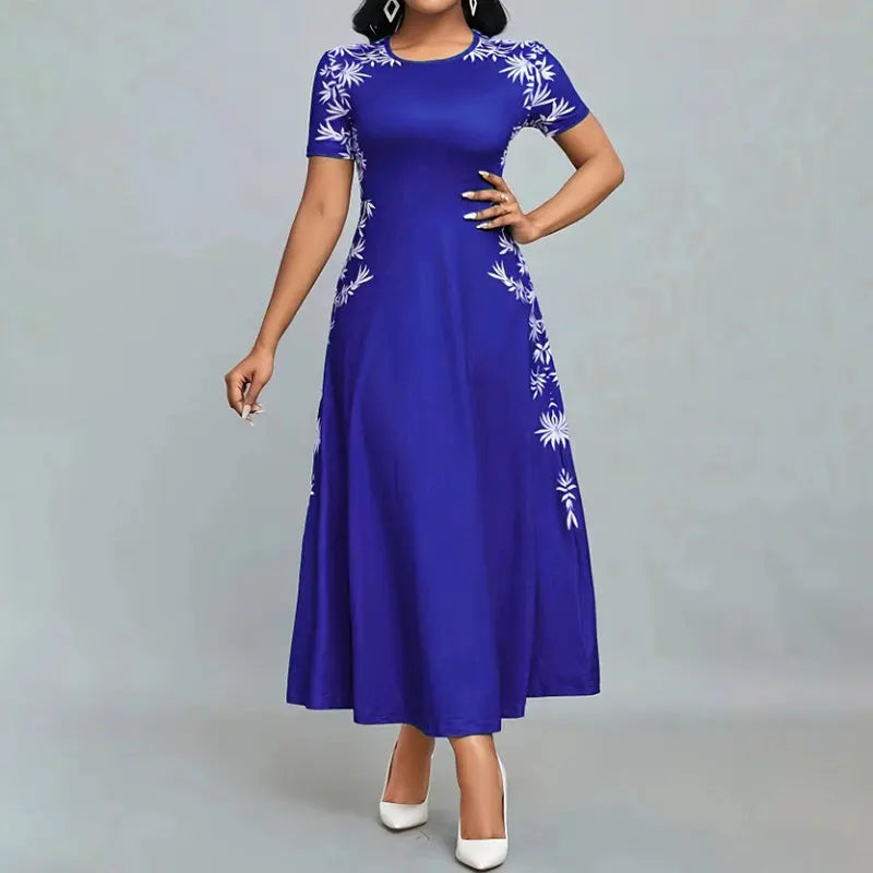Women's Elegant Short Sleeve Maxi Dresses Casual Empire Waist Long Dress Lady T Fashions