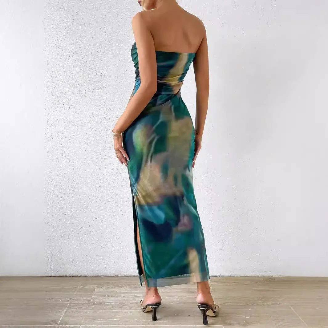 Side Slit Tie-dye Backless Sexy Sheath Dress Lady T Fashions