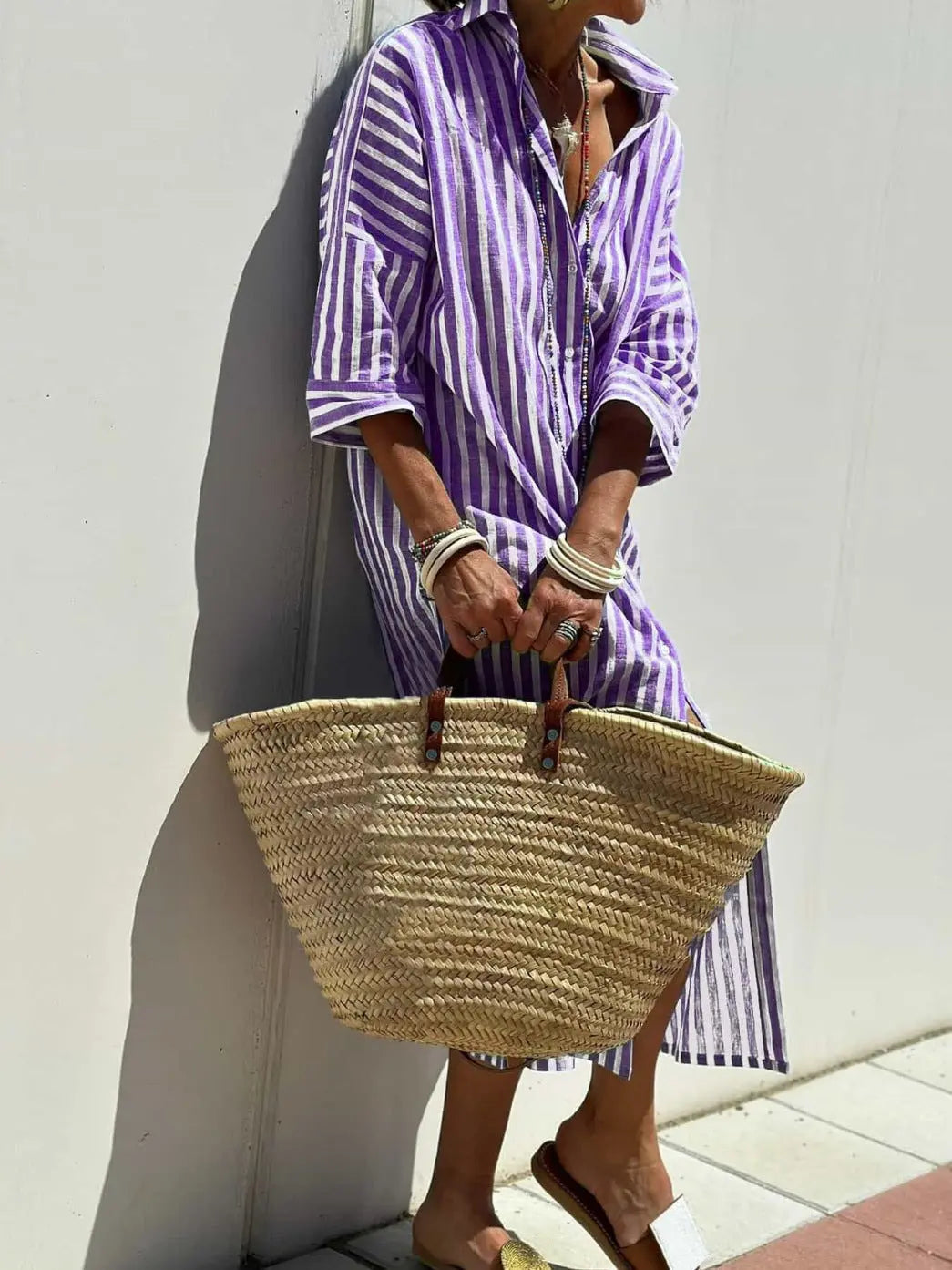 Striped Shirt Dress With Belt Fashion Half-sleeved Lapel Button Cardigan Dresses Women's Clothing Lady T Fashions