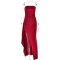 Strapless Split Long Dress Summer Fashion Pleated Bridesmaid Dress For Womens Party Wedding Clothing Lady T Fashions