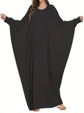 Elegant Long-Sleeve Batwing Tunic Dress for Plus Size Women - Loose Fit, Polyester, Solid Brown, All-Season Wear, Pullover Style, Comfortable Sandals, Plus Size Clothing | Elegant Tunic Dress | Polyester Fabric Lady T Fashions