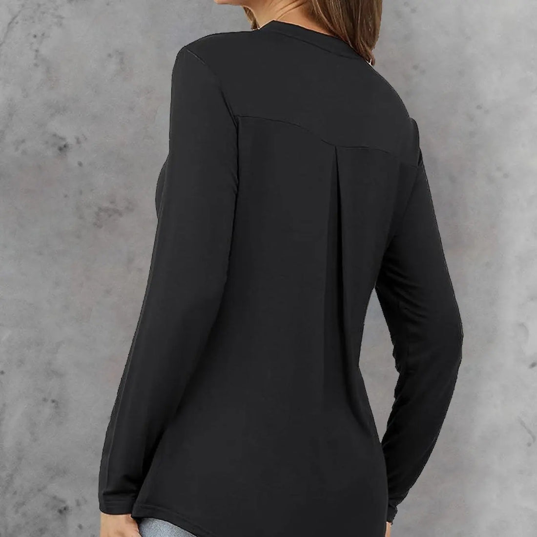 Women's Solid Color Waistband Top With Rolled Sleeves, V-neck Shirt, Long Sleeved Shirt, T-shirt Lady T Fashions