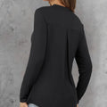 Women's Solid Color Waistband Top With Rolled Sleeves, V-neck Shirt, Long Sleeved Shirt, T-shirt Lady T Fashions
