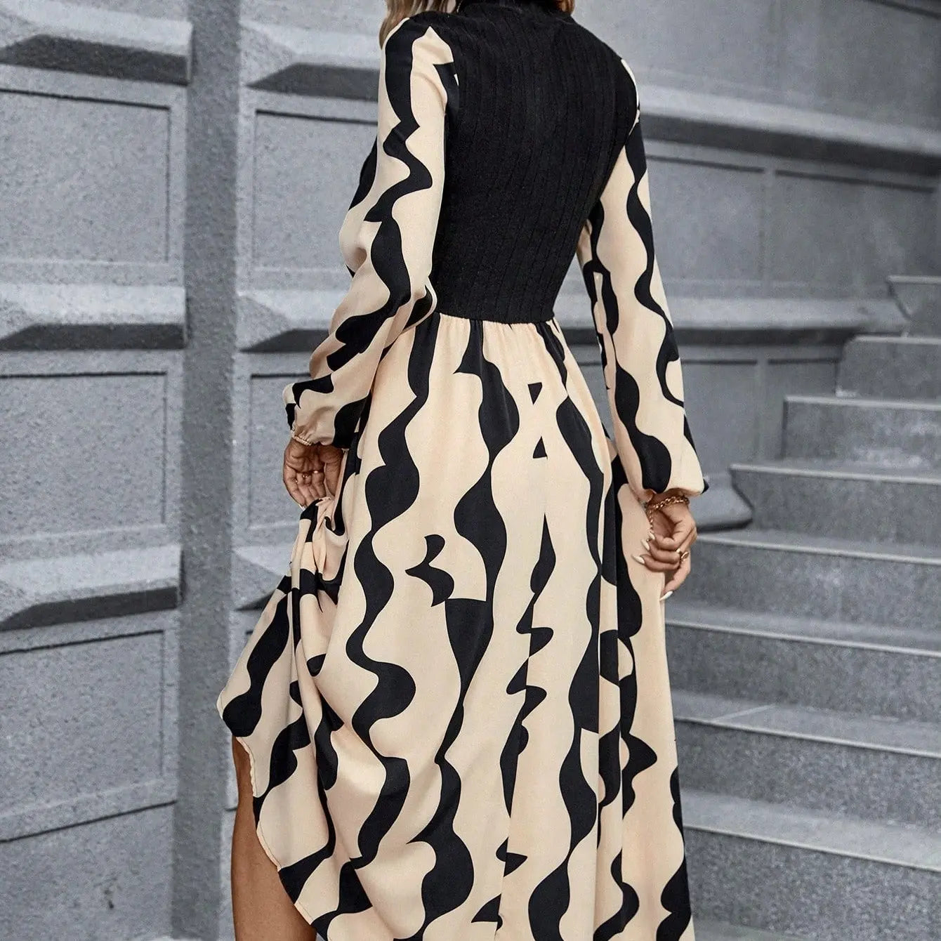 Ladies' Spring And Autumn New Long Sleeve Stripe Printed Elegant Style Dress Lady T Fashions