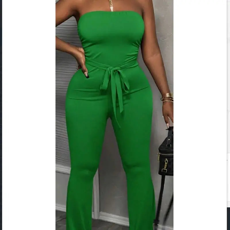 Casual Solid Wine Red Strapless Jumpsuit With Wide Leg For Women - E Lady T Fashions
