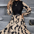 Ladies' Spring And Autumn New Long Sleeve Stripe Printed Elegant Style Dress Lady T Fashions