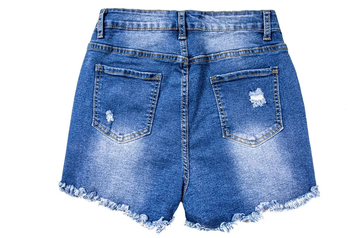 Womens Mid-High Rise Ripped Jean Shorts Distressed Stretchy Denim Shorts Lady T Fashions