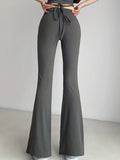 Long Length Solid Criss Cross Flare Leggings - High Waist Fitted, Elastic Waist, Mid Elasticity, Cross Strap, Sheer, Machine Washable - Perfect for Weekend Casual, Fall Season, Young Women Lady T Fashions