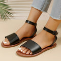 Women's Flat Summer Sandals - Solid Color Open Toe Ankle Strap Shoes, Lightweight Faux Leather - For Beach, Vacation & Casual Wear - Perfect Gift for Women Lady T Fashions
