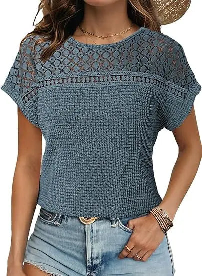 Women's Hollow Breathable All-match Short-sleeved T-shirt Lady T Fashions