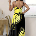 Ladies' V-neck Fashionable Butterfly Print Black Long Skirt Dress Lady T Fashions