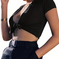 Ladies' New Casual Vacation Style Solid Color Chest Tie Fashion T-shirt Lady T Fashions