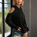 Women's Solid Color Long Sleeve Off-Shoulder Hoodie - Spring & Summer Fashion Casual Pullover Top Lady T Fashions