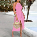 Women's Sexy Halter Neck Ruched Bodycon Midi Dresses Elegant Sleeveless Cocktail Party Dress Lady T Fashions