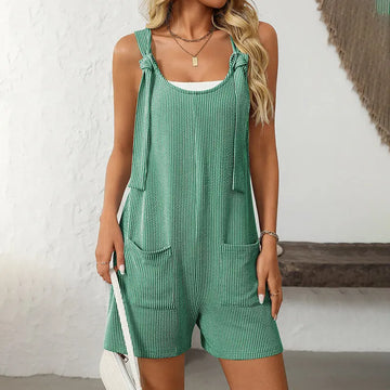 Womens Rompers Summer Casual Short Overalls Sleeveless Adjustable Tie Knot Strap Jumpsuits With Pockets Lady T Fashions