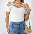 Ladies' Light V-neck Fashionable Casual Solid Color Lace Patchwork T-shirt Top Lady T Fashions