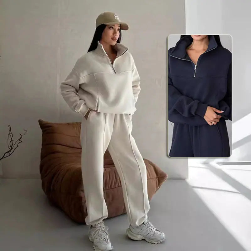 Y2K Winter Jogging Women Two Piece Set Female Zipper Coat Casual Pants Tracksuit Autumn Jacket Fashion Contrast Sport Wear Set Lady T Fashions