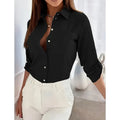 Womens Button Down Shirts V Neck Rolled Up Long Sleeve Tops Elegant Dressy Blouses Business Casual Outfits Lady T Fashions